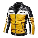 Hergestellt aus hochwertigem PU-künstlichen Leder, ausgekleidet mit weichem Samt. Dauerhafte und wasserdichte Lederjacke, warm und angenehm bei kaltem Wetter ..