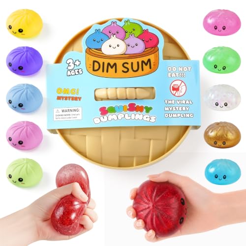Image of Dumpling Squishies, Dumpling Mystery Box, Colorful Dumplings Stress Balls Toy, Stocking Stuffers with Food Steamer Stretchy Desk Toys (Flash Red)