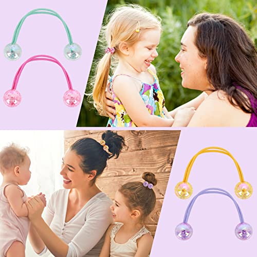 Teaaha 12PCS Ball Bobbles - Girl's Elastic Ponytail Holders with Double Balls, Cute Colourful Beads Hair Bobbles for Girls & Women - Image 3