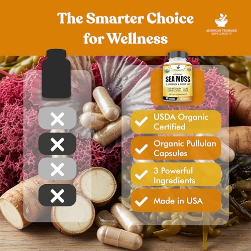 American Standard Supplements Organic Sea Moss, Bladderwrack & Burdock Root Capsules - 1200mg Seamoss, 1200mg Bladderwrack, 225mg Burdock Root Per Serving - 120 Capsules, 40 Servings - Image 7