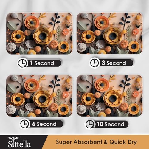 Image of SITTELLA Rubber 2 Pieces Anti-Skid Water Soaking 3D Yellow Flower Print Bathroom Mat, Water Absorbent Mat (40x60cm) (Yellow Flower Print) Rectangular