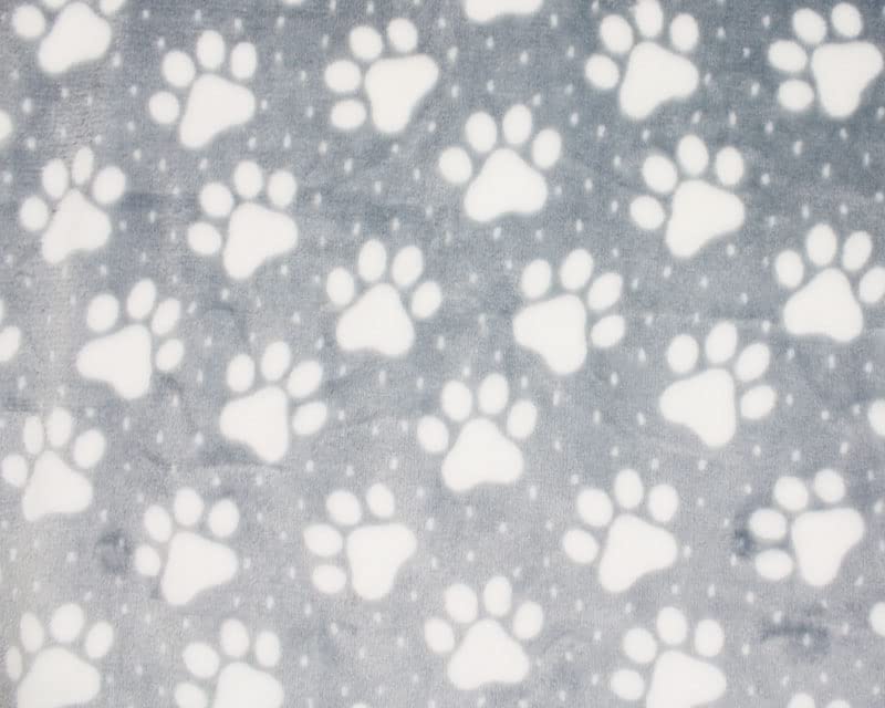 Oddies Textiles Super Soft Cuddle Fleece Fabric - Grey & White Paw Print Fleece, 150cm wide