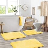 Clara Clark Bath Mat Set – Memory Foam Bath Mat - Soft Bathroom Rug - Non Slip and Super Absorbent - Fast Drying Machine Washable Bath Mat Set of 3 - Large, Small, and Contour Sizes - Mellow Yellow