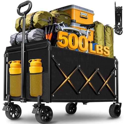 Collapsible Wagons Carts Foldable Heavy Duty, 500LBS Collapsible Wagon Cart