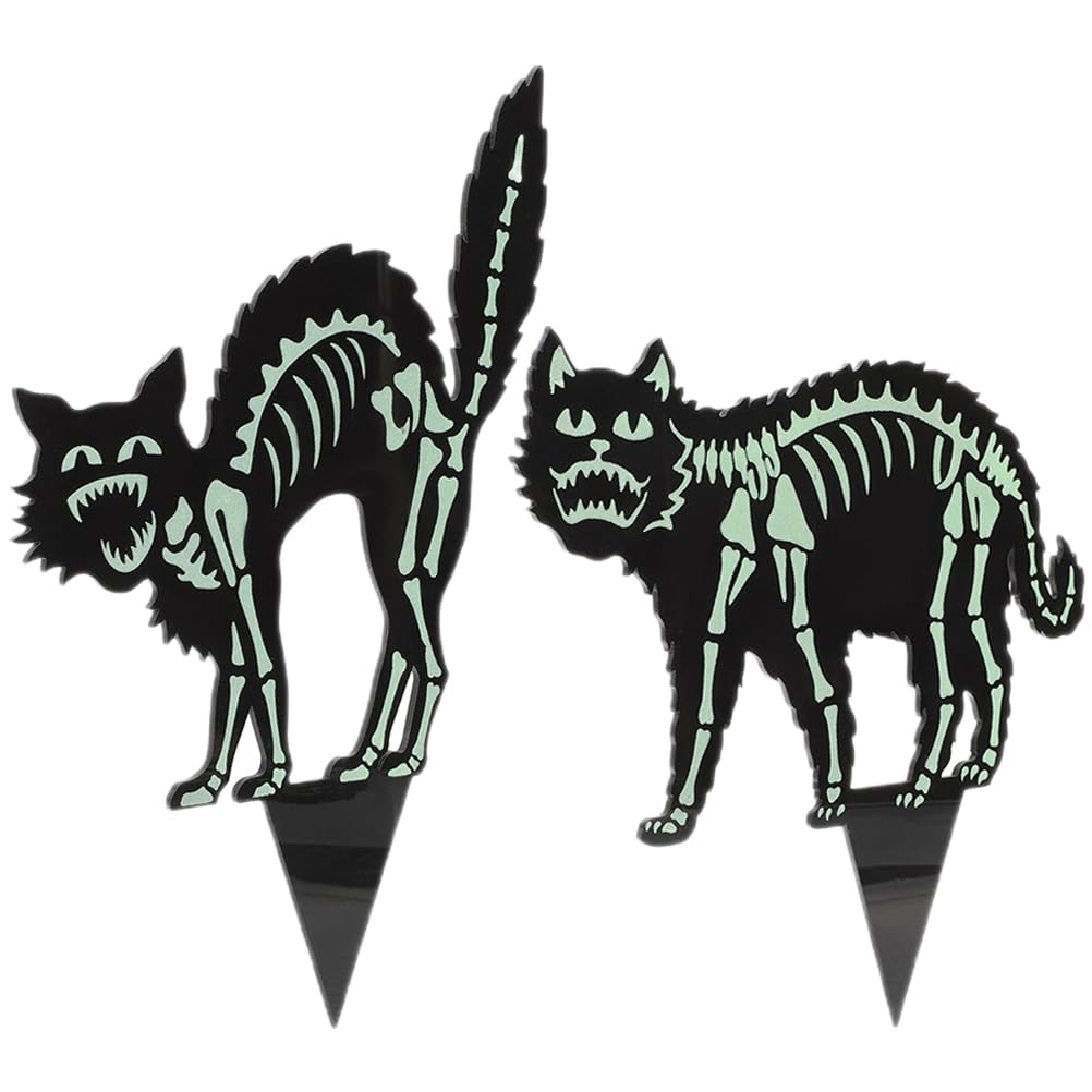 Décoration de pelouse Halloween étanche : lot de 2 piquets chat résistants au vent