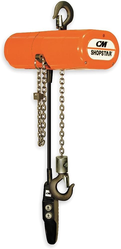 CM ShopStar Electric Chain Hoist, Single Phase, Hook Mount, 1/4 Ton Capacity, 12' Lift, 12 fpm Max Lift Speed, 0.167 HP, 7/8" Hook Opening, 115V