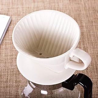 Segarty Pour Over Coffee Maker, White Ceramic Coffee Dripper Single Cup, Drip Coffee Maker Slow Brewer with 3 Holes Flat Bottom for Home, Office, Travel, Camping，Gift for Coffee Enthusiast