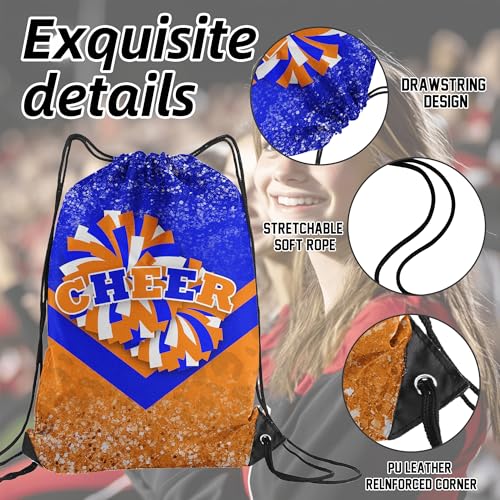 Cheer Drawstring Backpack Cheerleading Drawstring Gym Bag Cheer Accessories Cheerleader Gifts for Cheerleaders 1Pcs (Blue&Orange)3