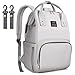 LOOTUS Diaper Bag Backpack Large Multi-Function Waterproof Easy-to-Clean Larger Capacity Travel Backpack Nappy Bags, Baby Diaper Bag with Stroller Straps Insulated Pockets, Stylish Light Gray