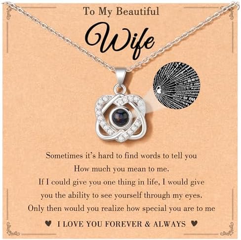valentine's day gifts for wife worn necklace showing I love you 100 languages