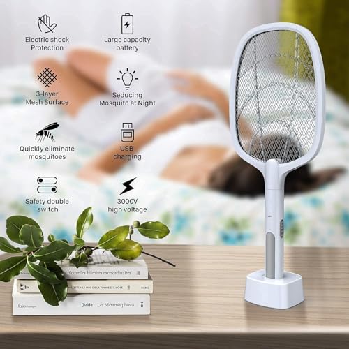 Image of Dialust 2-in-1 Rechargeable Mosquito Killer Racket with UV Light Lamp, Bug Zapper with Base Stand, 3200V High-Voltage Grid for Indoor & Outdoor Use (Mosquito Killer Racket)