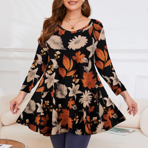 Image of LARACE Plus Size Tops for Women 3 /4 Sleeve Shirts V Neck Tunic Tops Blouses