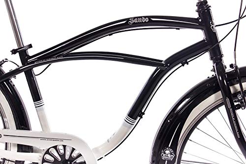 CHRISSON 26 Zoll Beachcruiser Sando schwarz Weiss mit 6 Gang Tourney Kettenschaltung, Damenfahrrad, Herrenfahrrad im Retro Look, Vintage Cruiser Bike