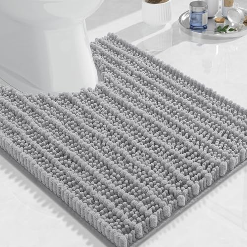 Image of Arotive Luxury Toilet Rugs U-Shaped 24x20, Extra Soft Thick Absorbent Shaggy Chenille Bath Rugs, Machine Wash Dry, Bath Mat for Toilet Base, Tub and Shower, Home Decor Accessories, Light Grey