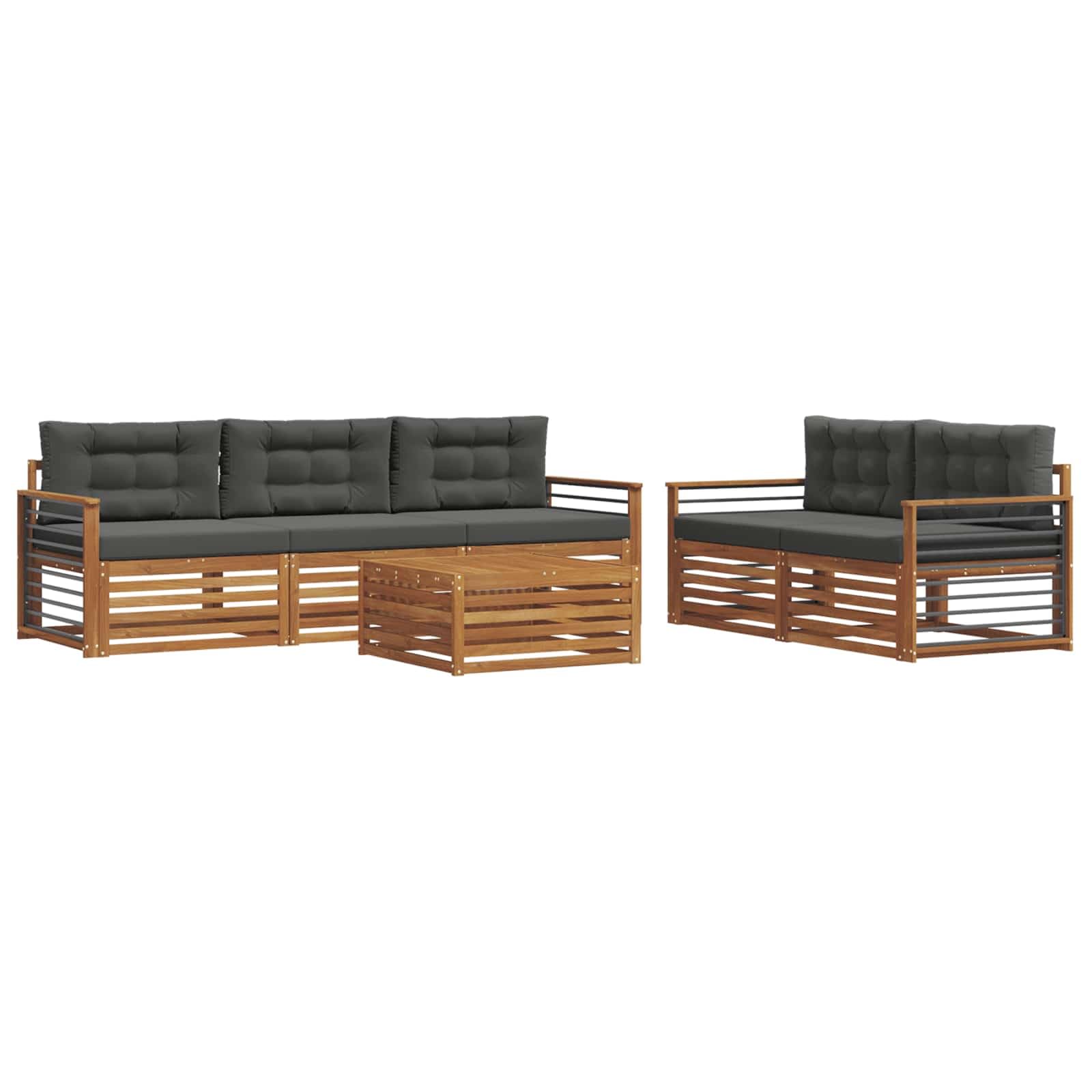 Modułowa sofa outdoorowa zestaw z litego drewna akacjowego z poduszką, 6-częściowy w kolorze naturalnym i antracytowym