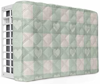 Indoor Air Conditioner Covers for Window Units, Green Plaid Window Waterproof AC Cover for Inside with Drawstring, Country Cute Love Pastoral Heart Lattice Double-Layer Insulation AC Cover 21x15x3.5in