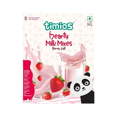 Timios High Protein Berry Blast Milk Mix |No Sugar | Supergrain Blend of Oats | Organic Jowar | Strawberry Powder | 250g