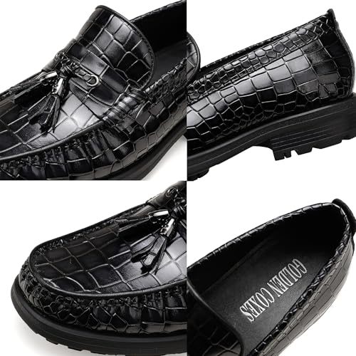 Men's Platform Tassel Loafer, Crocodile Printed Leather Dress Shoes for Mens Business Formal Wedding Porm Party Shoes Casual Slip-On Penny Loafers3