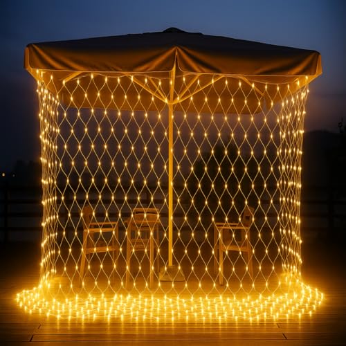 Image of LED Net Mesh String Lights for Diwali & Home Decoration | 192 LEDs, 9.8Ft x 6.6Ft | Curtain Fairy Lights for Balcony, Bedroom, Living Room, Christmas Decor, Jhalar Light, 8 Modes (Warm White)