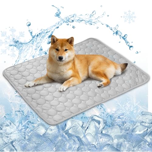 Raisand Cooling Mat for Dogs70x55cm Scratch-Resistant Premium Polyester Fabric Dog Cooling Mat Non-Toxic Foldable Easy-Clean Pet Cooling Mat for Indoor Outdoor and Car Use (L/Grey)