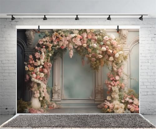 Leyiyi 10x6.5ft Pink Flowers Arch Backdrop Vintage Room Interior Wedding Photography Background European Frame French Castle Elegant Wall Backdrop Kids Birthday Portrait Studio Props Vinyl Wallpaper by Leyiyi - Used condition - Image 3