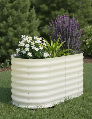 4x2x2ft Galvanized Raised Garden Bed - 24“ Tall Metal Planter Box for Vegetables, Flowers, Herbs, Rust-Resistant Outdoor Garden Box, Easy Assembly Raised Beds for Gardening, Beige