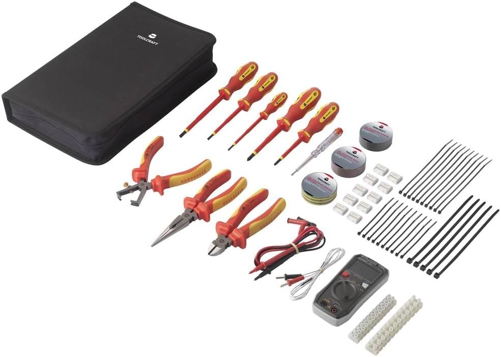 All tools from the TOOLCRAFT TO-7762929 kit laid out on a white surface