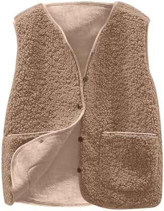 Weste Damen Ärmellose V-Ausschnitt Fleeceweste Einfarbig leicht Fellweste | Teddy Fell Plüschweste,Herbst Winter Übergangsweste,Casual Kurz Teddyweste,Warm Lammfellweste,mit Knöpfe
