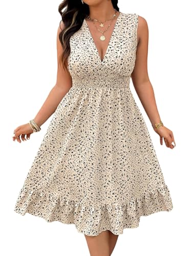 Robe florale grandes tailles SweatyRocks col V sans manches pour femme