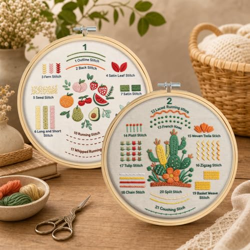 Cozary Embroidery Kit for Beginners Adults - Complete Embroidery Set with 16 Colours Embroidery Thread, 3 Floral Pattern Fabrics, Bamboo Embroidery Hoop (20 cm), Scissors & Accessories - DIY - Image 6