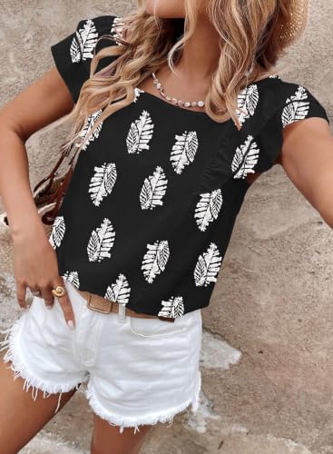 Image of Falechay Womens Bow Tie Back Tops Round Neck Ruffle Short Sleeve Shirts Cute Babydoll Chiffon Tee Women Summer Trendy Tunic