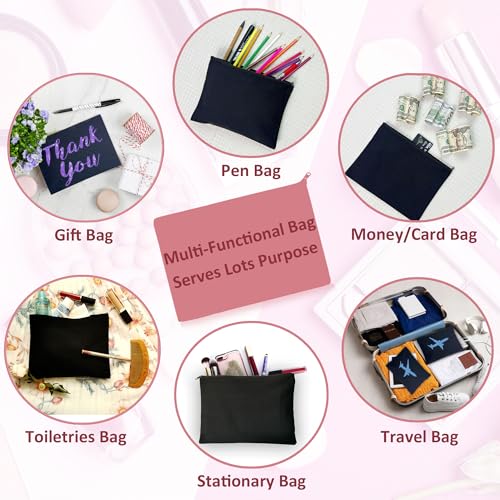 Koolmox 20 Makeup Bags in Bulk, 9x7 Large Plain Black Canvas Pouch with Zipper, Cotton Cosmetic Bags Wholesale for Painting, Heat Transfer Printing, Crafting, Drawing Decoration, Pen Case3