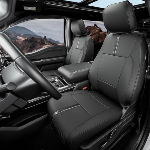 DiffCar for Ford F150 Seat Covers 2015-2023 2024 2025 2026 (Only Front Seat Covers), Leather Pickup Truck Seat Covers Custom Fit for F-150 XL XLT (Not for Regular Cab) Waterproof Car Accessories Black