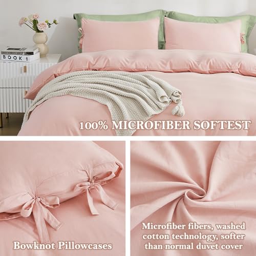 Image of annadaif Pink Duvet Cover Full (79x90 Inch), 3 Pieces (2 Pillowcases,1 Duvet Cover) Ultra Soft Bowknot Duvet Cover Set, Easy Care Bedding Set for Men, Women (NO Comforter)