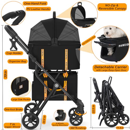 PAWZIDEA Carrinho de bebê duplo para 2 gatos, cães pequenos e médios, aprovado pela TSA Airline Tran