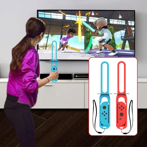 10 in 1 Accessories Kit for Nintendo Switch Sports,Family Accessories Bundle Compatible with Switch/Switch OLED Sports Games with Soccer Leg Strap,Golf Clubs ,Tennis Rackets,Swords (Red blue)