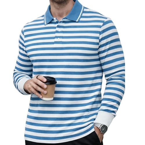 Image of Mack Jonney Men's Premium Striped Polo T-Shirt | Long Sleeve Cotton Blend | Casual & Smart Wear-M6721