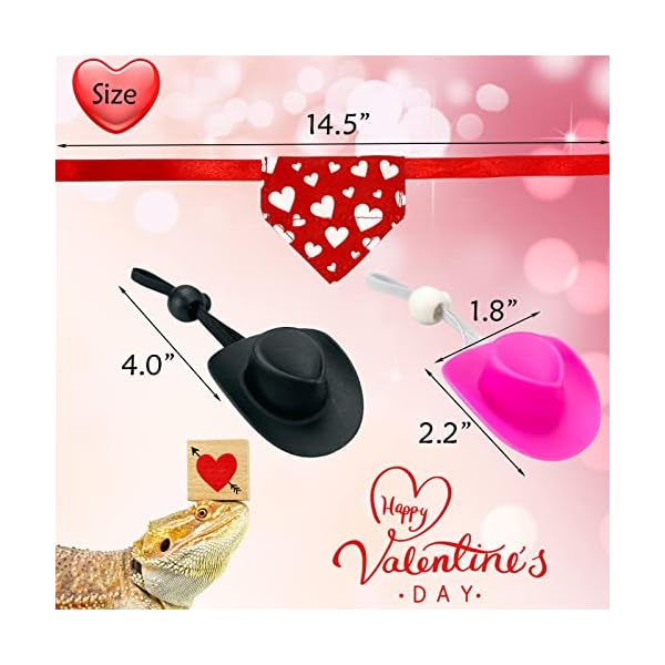 Vehomy 4pcs valentine's day bearded dragon outfit bearded dragon cowboy hat & lizard bandana small pet love heart scarf cowboy costume accessories for lizard hamster leopard gecko - image 3