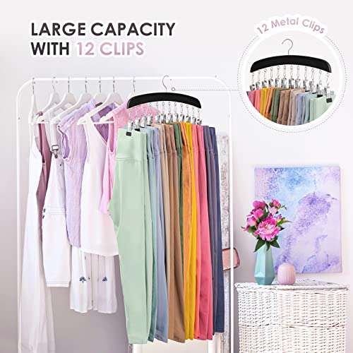 Leggings Hangers, Wooden Closet Hanging Leggings Storage Organizer Scarf Hangers with 24 Clips, 360° Swivel Hook, Black, 2 Pcs - Image 3
