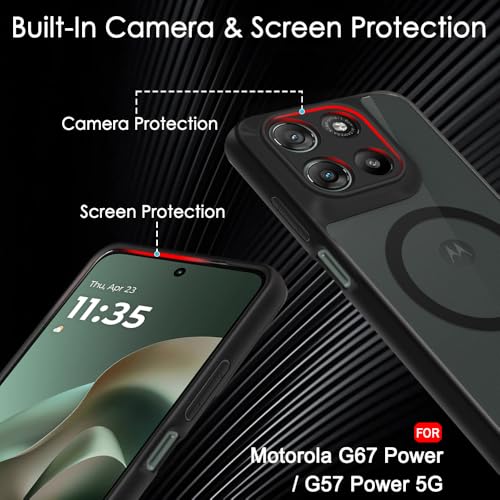Image of TheGiftKart Hybrid Shockproof Back Cover Case for Motorola Moto G67 Power / G57 Power 5G Compatible with MagSafe | Hard Back Cover Case (PC & TPU, Translucent Smoke Matte Back, Black Sides)