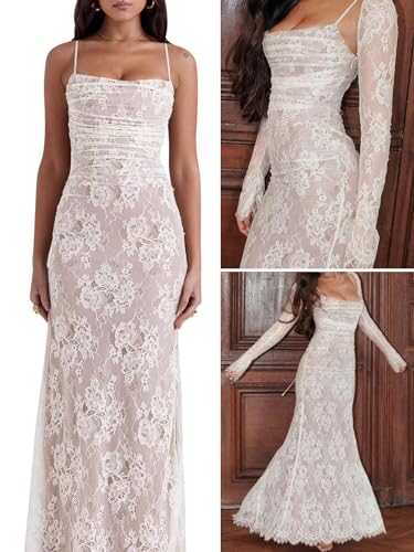 Women Cami Lace Maxi Dress Romantic Long Sleeve Lace Bodycon Dresses Elegant4