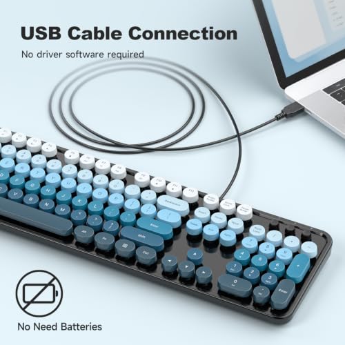 Image of Atelus Wired USB Computer Keyboard, Full-Size Retro Typewriter Keyboard with Numeric Keypad, Plug & Play for Windows PC Laptop Home Office (Black Blue)
