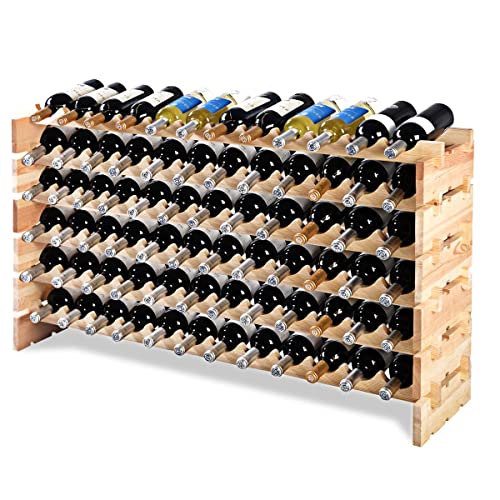 Giantex Casier à Bouteilles avec 6 Étagère pour 72 Bouteilles, Range Bouteille en Bois de Pin Massif Caves à Vin pour Cuisine,119 x 29 x 72 cm, Naturel
