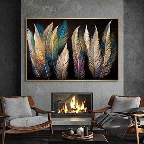 Peinture plumes colorées affiche art mural abstrait décoration salon 40x60