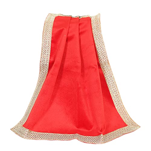 Image of Indian Consigners Velvet Altar Cloth with Golden Border – Small Multipurpose Square Table Cover for Tarot Reading, Spiritual Use, Jewellery Display, Pooja Base & Home Décor Bright Red