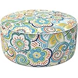 LVTXIII Outdoor/Indoor Inflatable Stool Ottoman, All Weather Patio Footrest Pouf, Portable Round Ottoman for Patio Garden, Camping or Home, D21xH9 Inches, Flower Blue