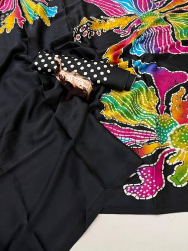Image of SATIKA VASTRAM Modal Silk Ajrakh Saree Bandhani Design Crepe Printed Designer Pallu Attach Blouse Piece