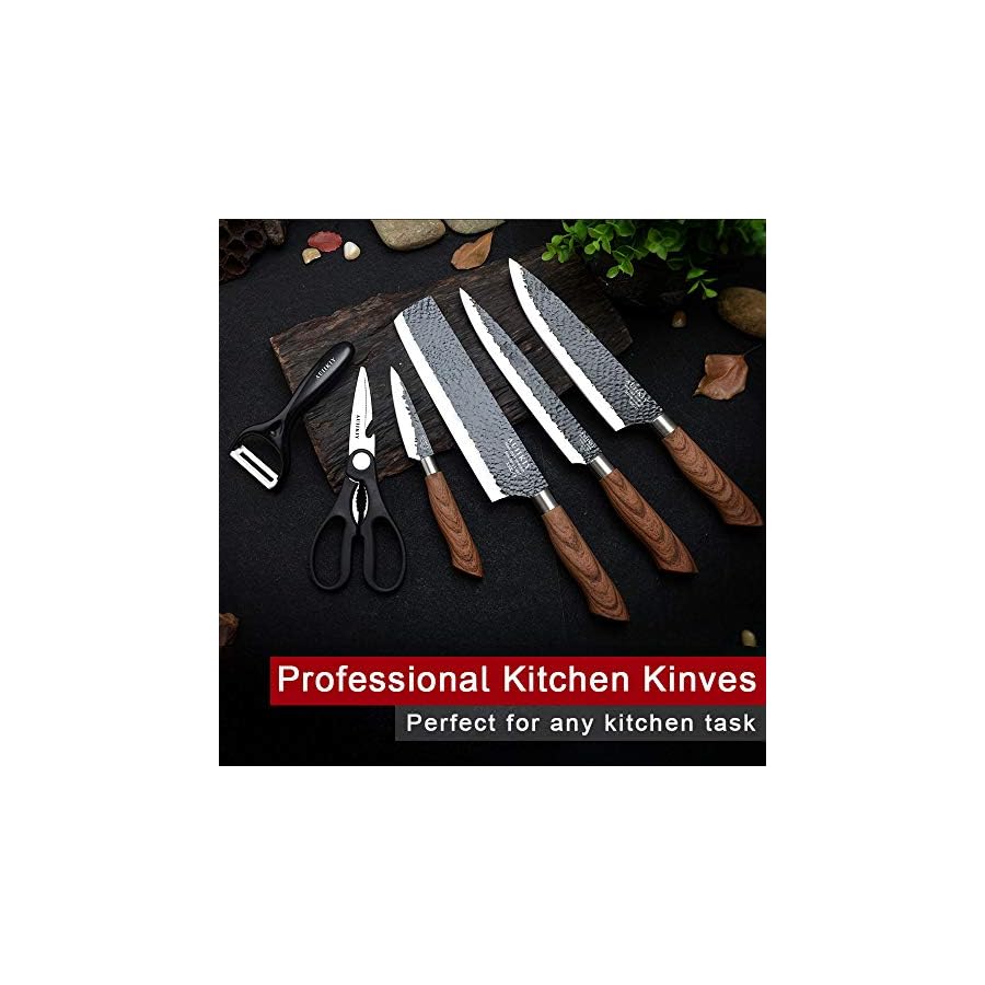 AUIIKIY 6 Pieces Professional Kitchen Knives Set With Giftbox, High Carbon Stainless Steel Forged Kitchen Knife Set, Sharp Chef Knife Set For Chef Cooking Paring Cutting Slicing (High Carbon Black)