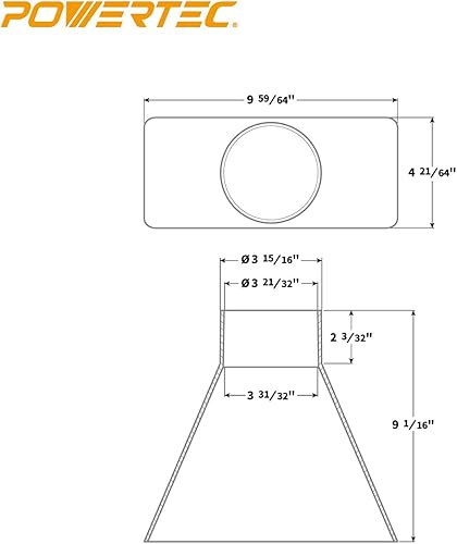 Miniatura 5 de POWERTEC 70151 - Capucha de polvo con forma rectangular, embutido de 4 pulgadas por accesorio de 10 pulgadas de ancho para recolección de polvo