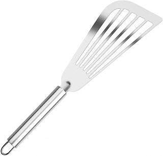 Nonstick Fish Spatula With Silicone Edge, FENGCHEN Silicone Fish Spatula, Heat-Resistant Fish Turner Spatula,Fish Spatulas For Cooking, For Scrapping, Flipping, Frying, Turning Foods (Silver)